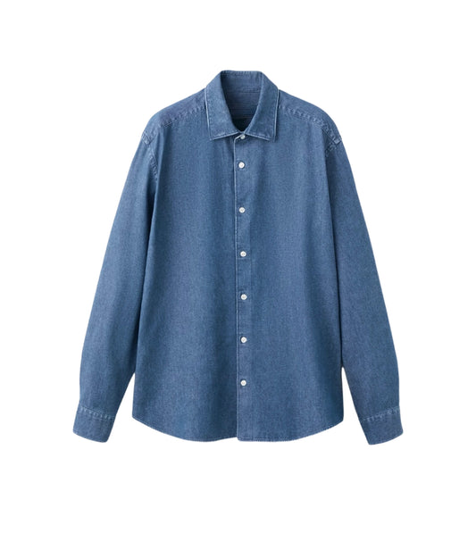 Custom denim shirt sample produced by Middleman Sourcing.