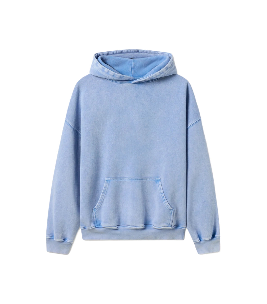 Custom heavyweight French terry hoodie sample with double-lined hood and kangaroo pocket by Middleman Sourcing.