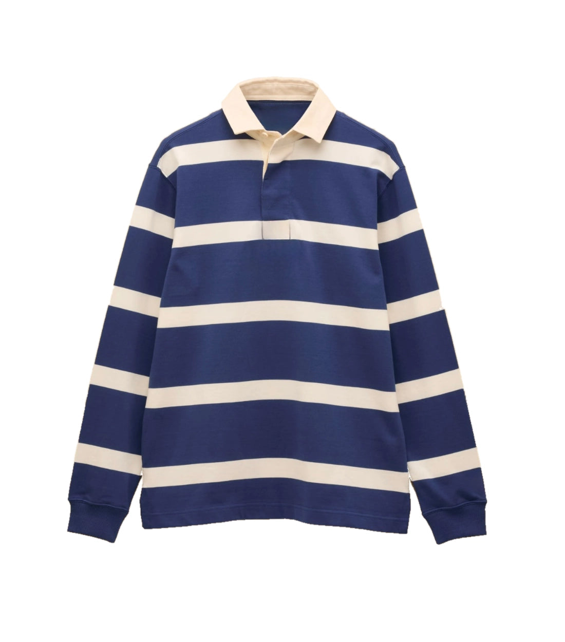 Custom heavyweight rugby polo sample with contrast woven collar and concealed placket by Middleman Sourcing.