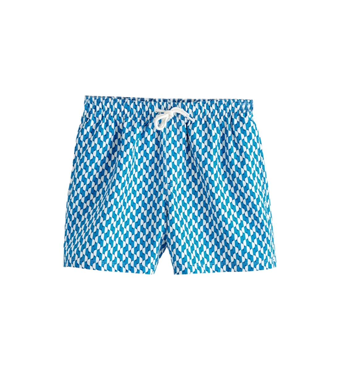 Custom quick-dry swimming shorts sample with internal mesh brief and branded drawstrings by Middleman Sourcing.