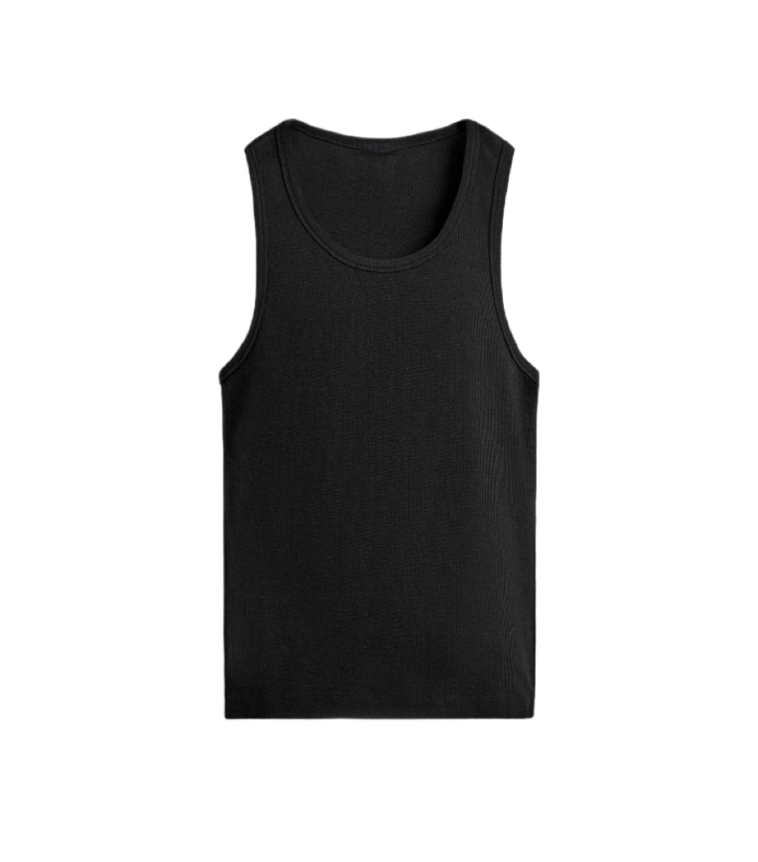 Custom ribbed tank top sample with premium binding and seam construction by Middleman Sourcing.